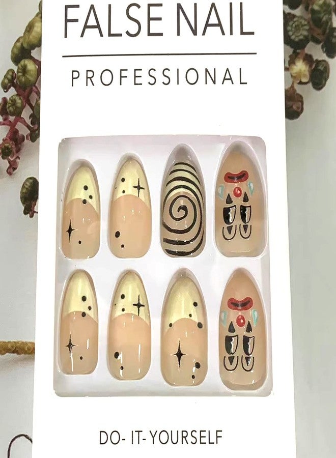 TBRZTR 24Pcs Press On False Nails Short, Fake Nails Almond Glue On Nails, False Nails With Glue, Square Press On Nails Art Manicure Decoration Fake Nails Acrylic Nails Cute Cartoon Nails for Women And Girls - Image 4